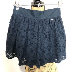 Hollister Navy Blue Lace Mini Skirt Small Elastic